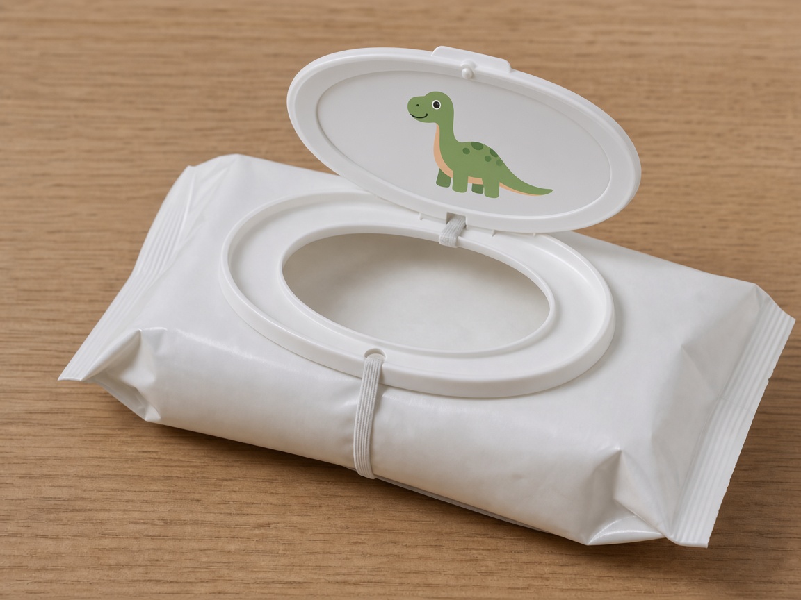 Wipe Mate lid with an original dinosaur character
